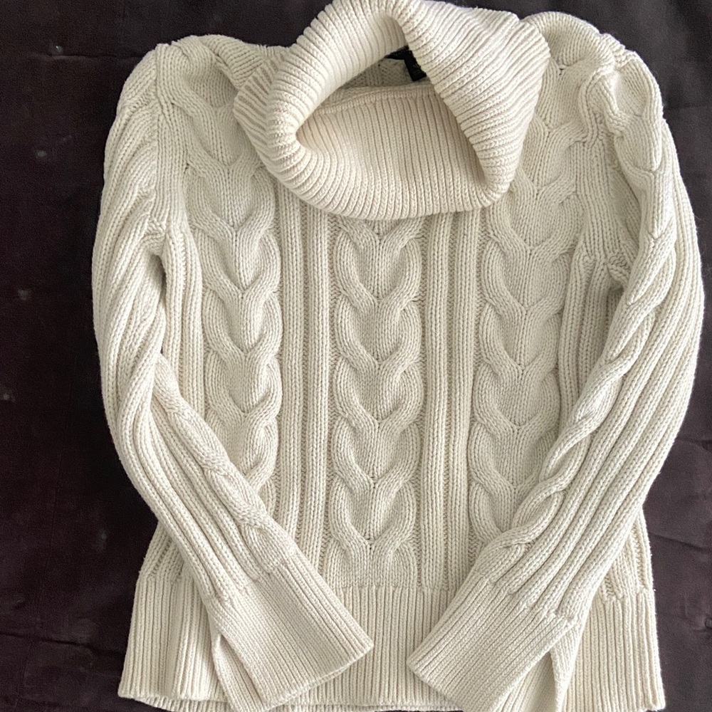 Banana Republic Cream Cable Knit Cowl Neck Sweater